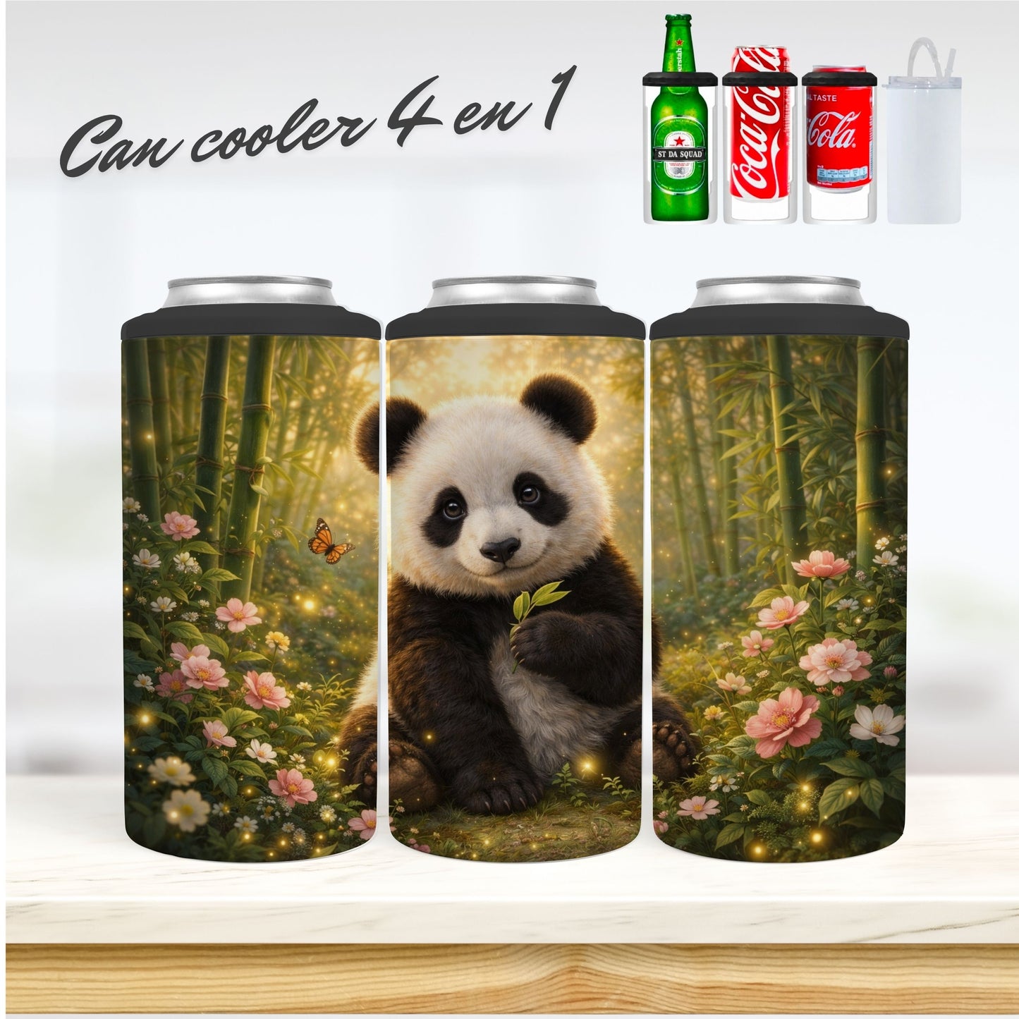 CAN COOLER 4 en 1 - Panda fleurs