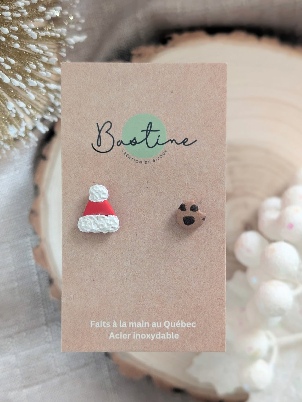 Duo Père-Noël - Boucles d'oreilles studs en argile polymère et acier inoxydable hypoallergène