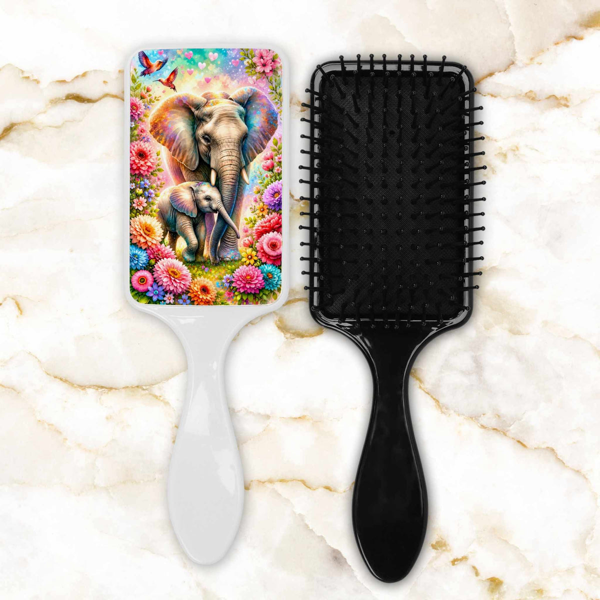Brosse à cheveux - Éléphant et fleur