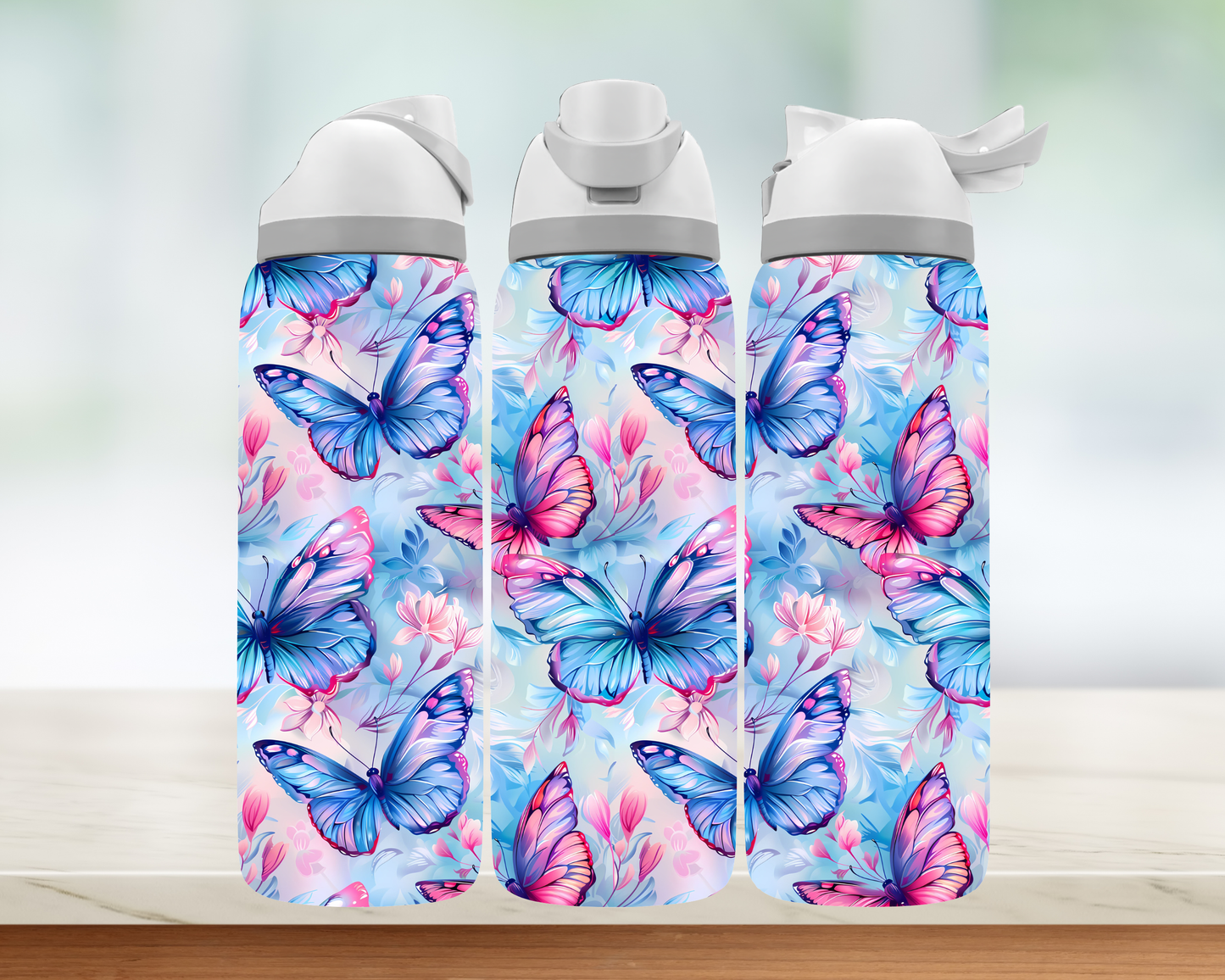Bouteille style Owala - Papillons rose & bleu