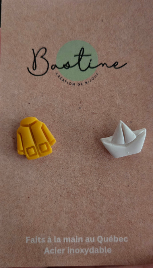 Manteau - Boucles d'oreilles studs en argile polymère acier inoxydable hypoallergène