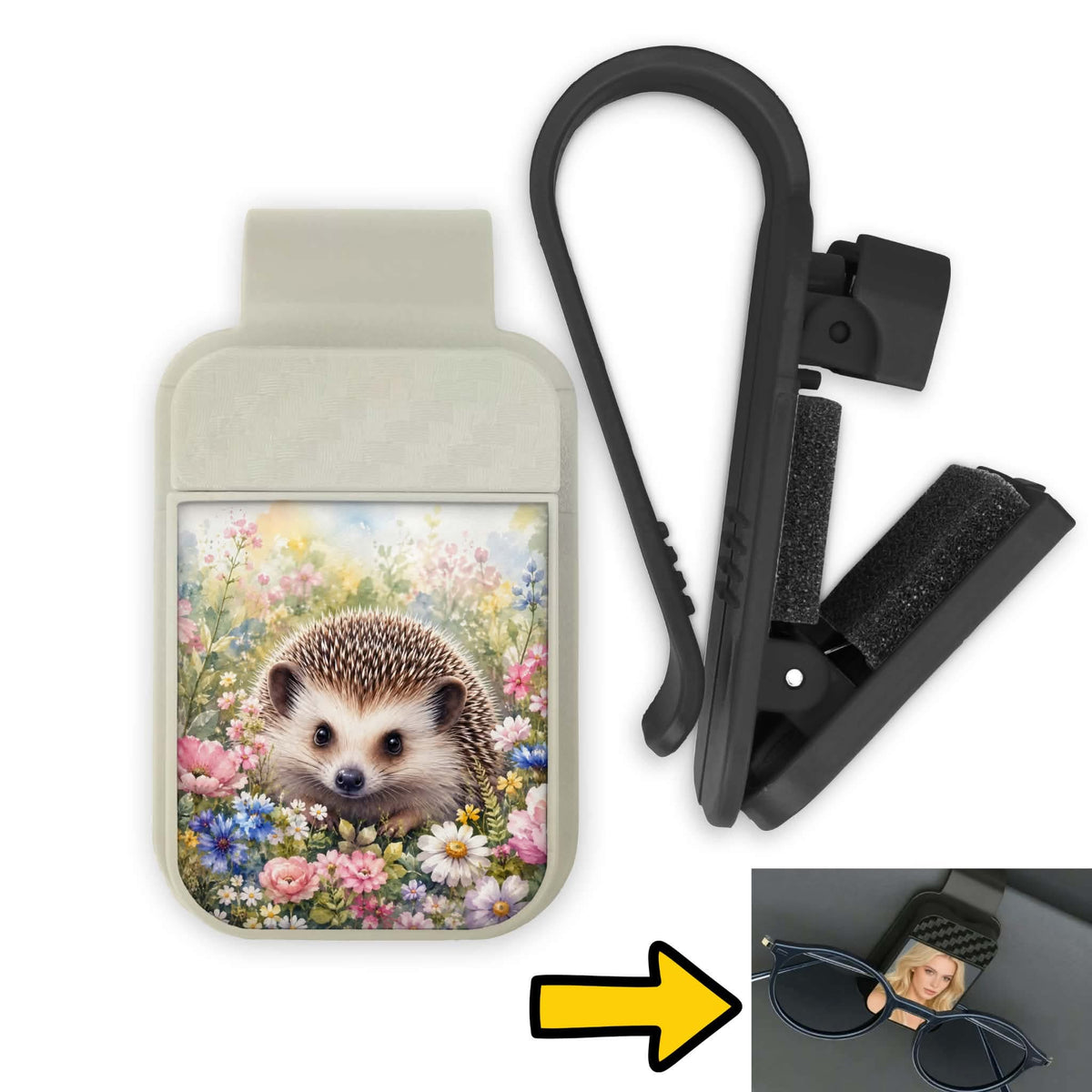 Porte-lunette pour voiture - Hérisson et fleurs