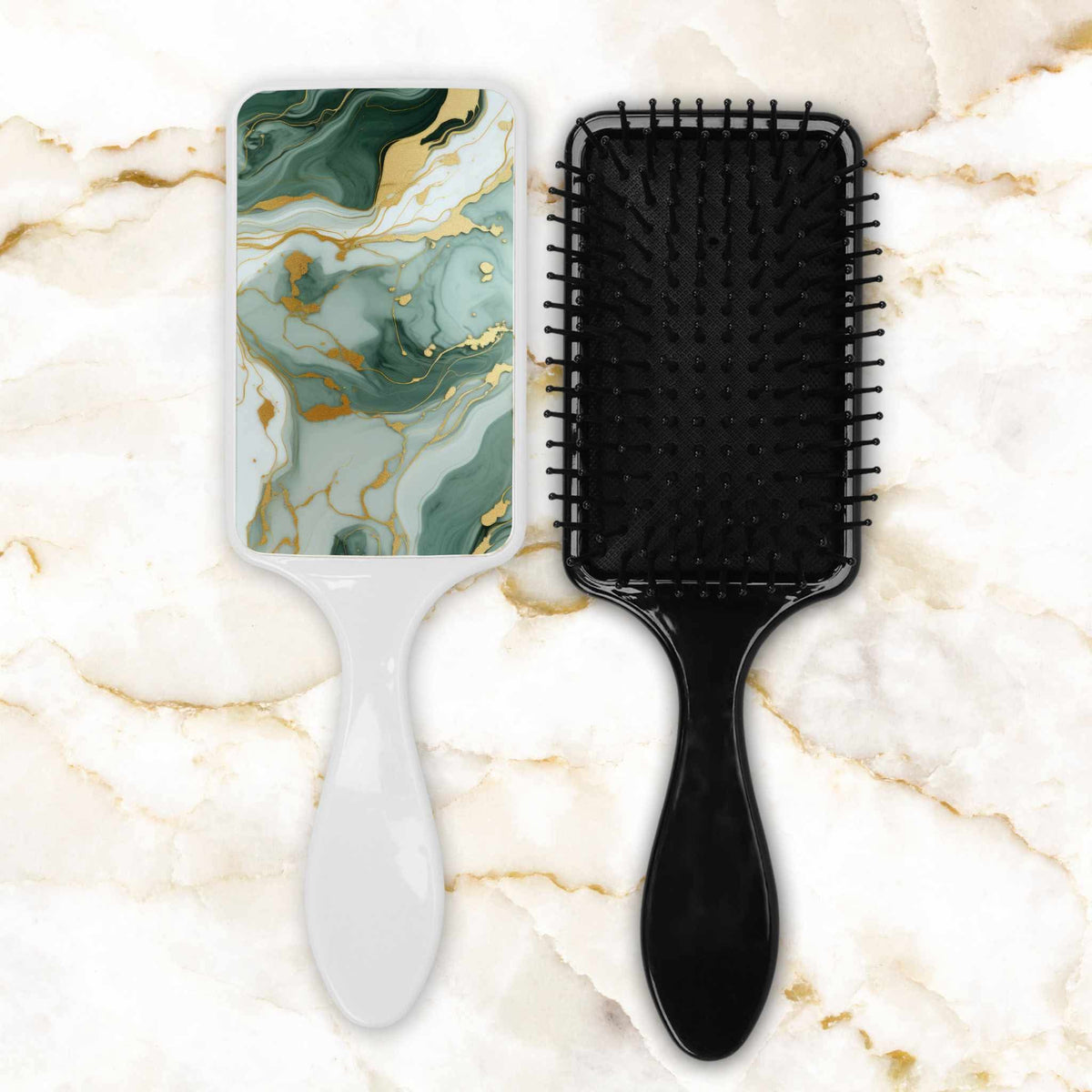 Brosse à cheveux - Motif vert et or