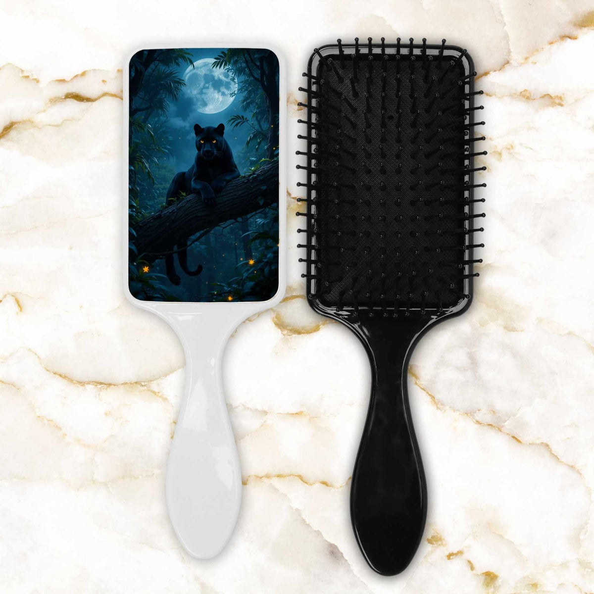 Brosse à cheveux - Panthère noire sous la lune