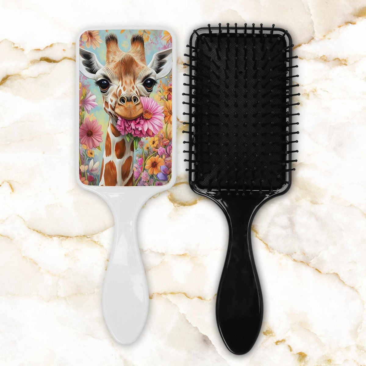 Brosse à cheveux - Girafe et fleures