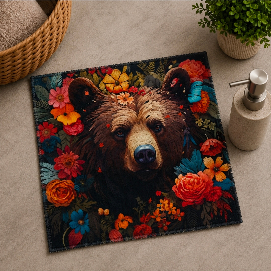 Débarbouillette ultra douce - Ours avec fleurs