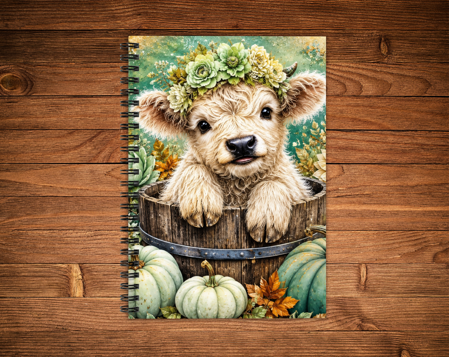 Cahier de notes - Vache turquoise et citrouilles