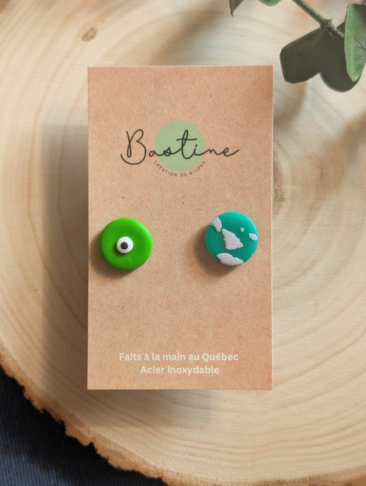Monster inc. - Boucles d'oreilles studs en argile polymère acier inoxydable hypoallergène