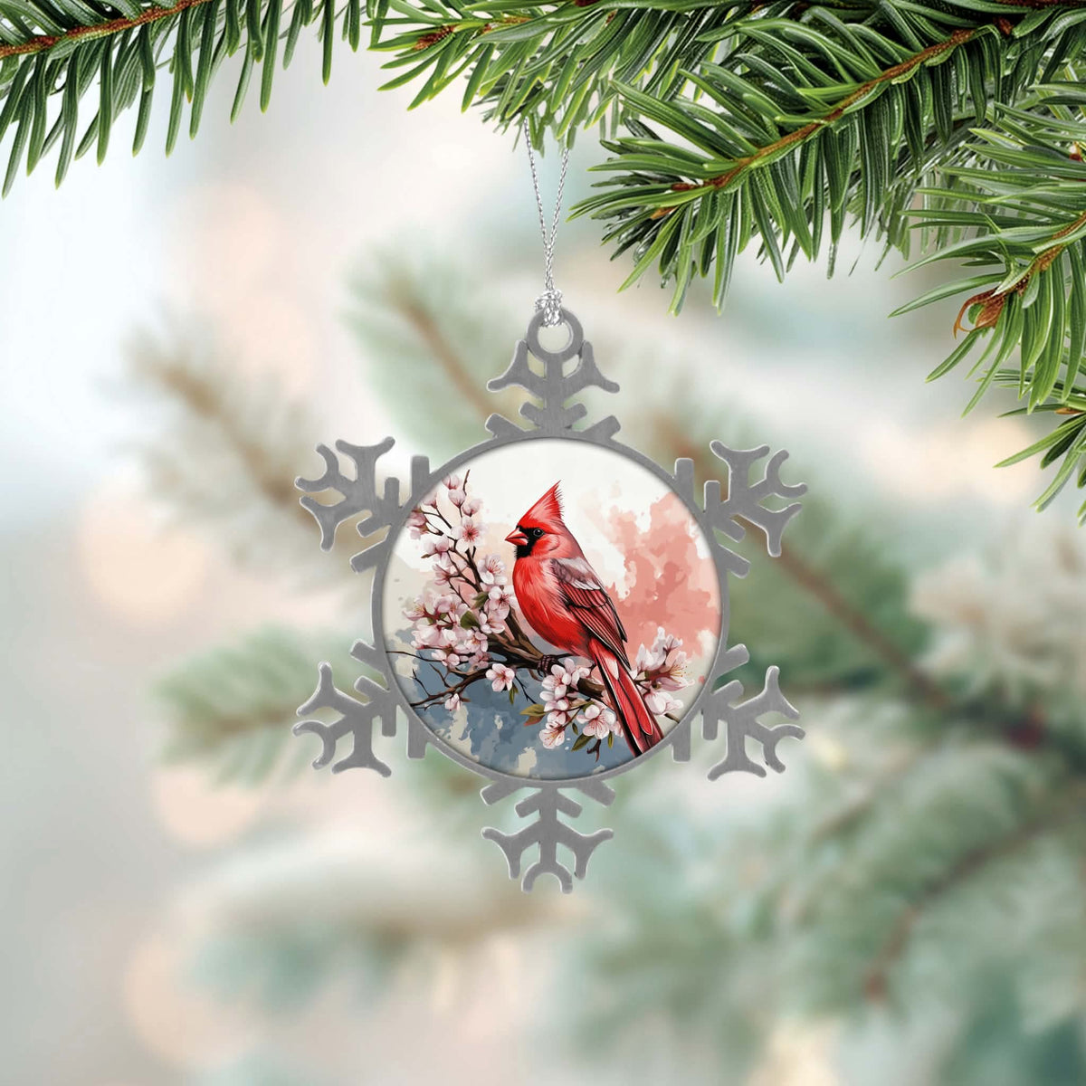 ❄️ Boule de Noël flocon – Cardinal