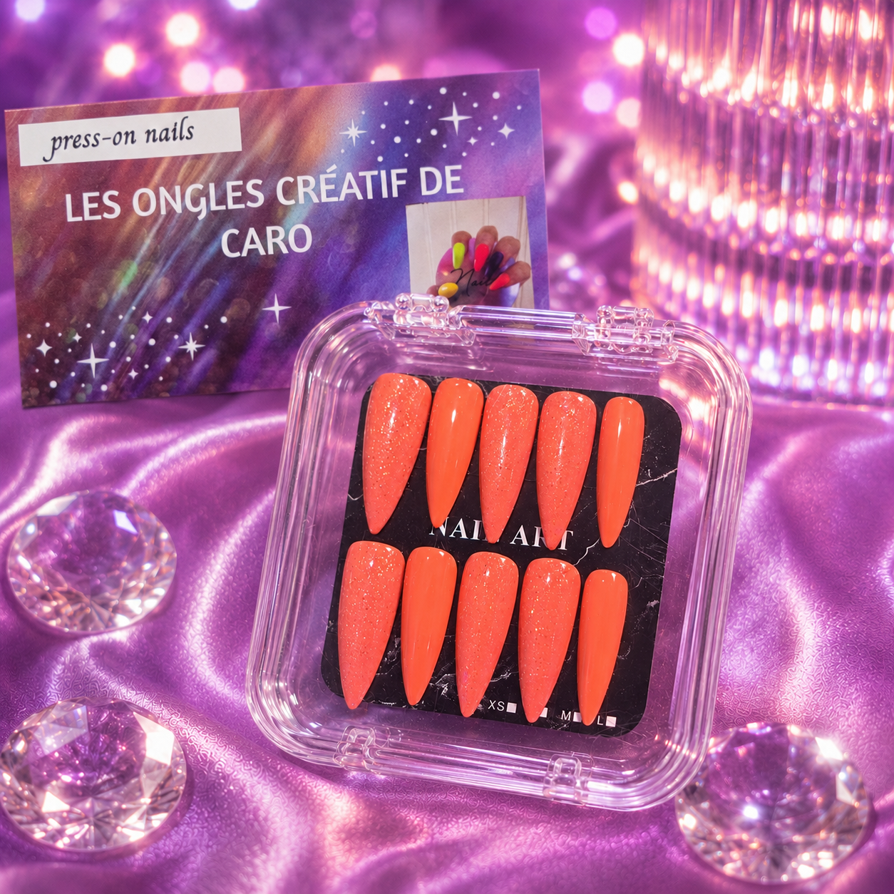 Ensemble de 24 ongles press-on réutilisables - Longs roses