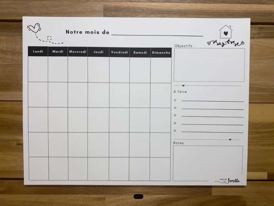 Calendrier mensuel aimanté
