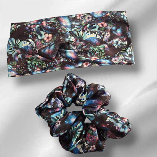 Bandeau croisé & chouchou tortue par Camomille