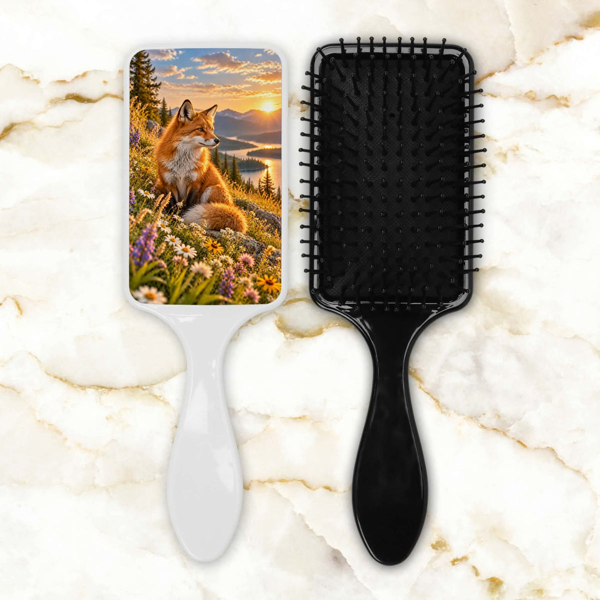 Brosse à cheveux - Renard et paysage