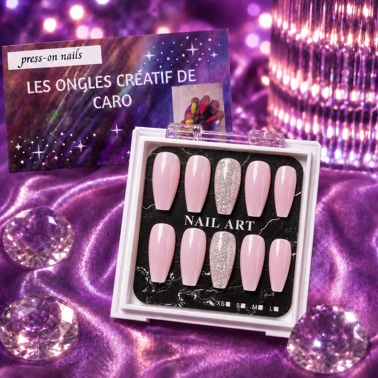 Ensemble de 24 ongles press-on réutilisables - Rose pâle