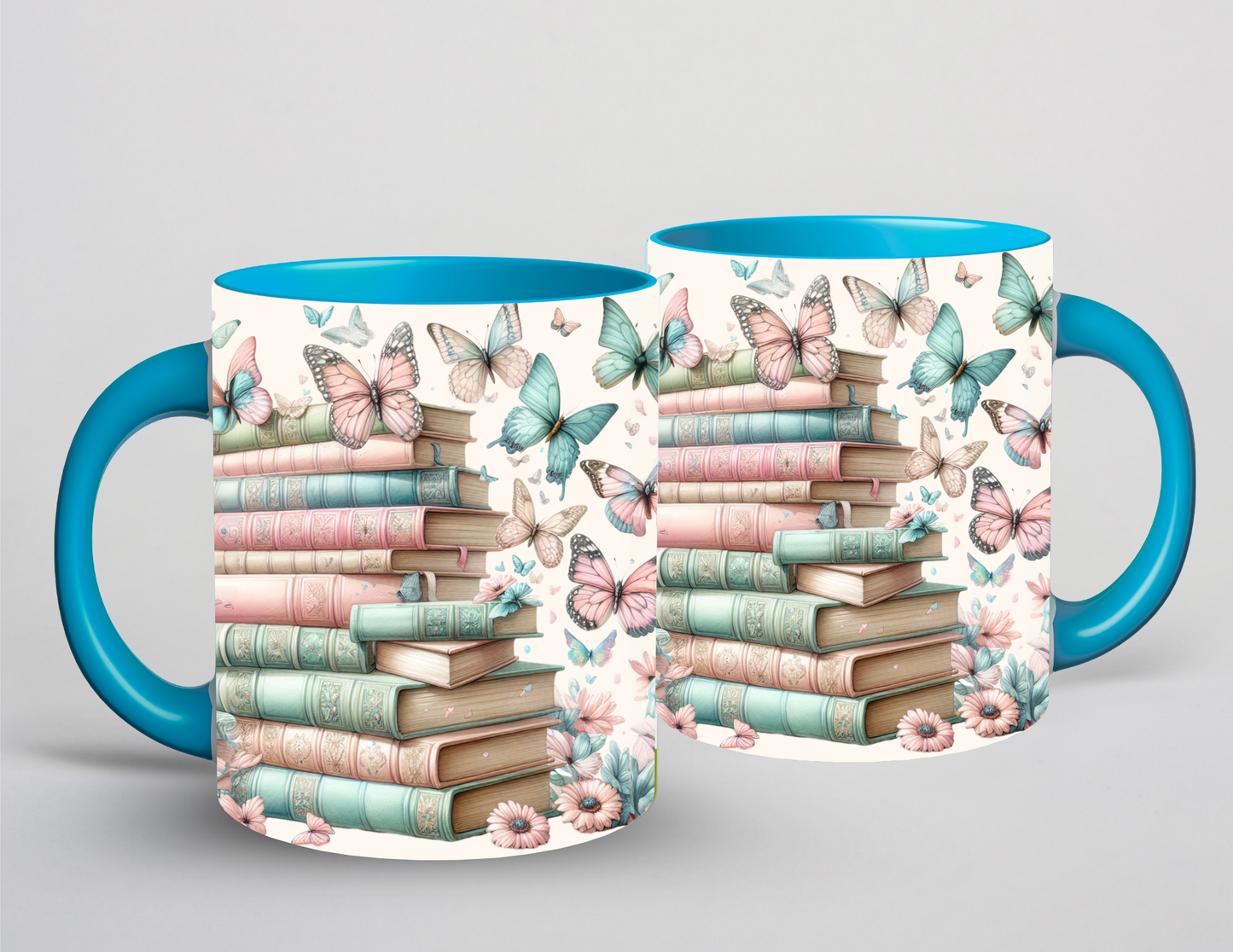Tasse bleu - Lecture fleurs