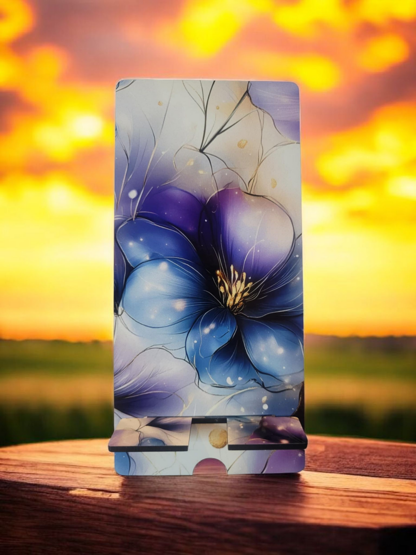 Support cellulaire - Fleur bleu