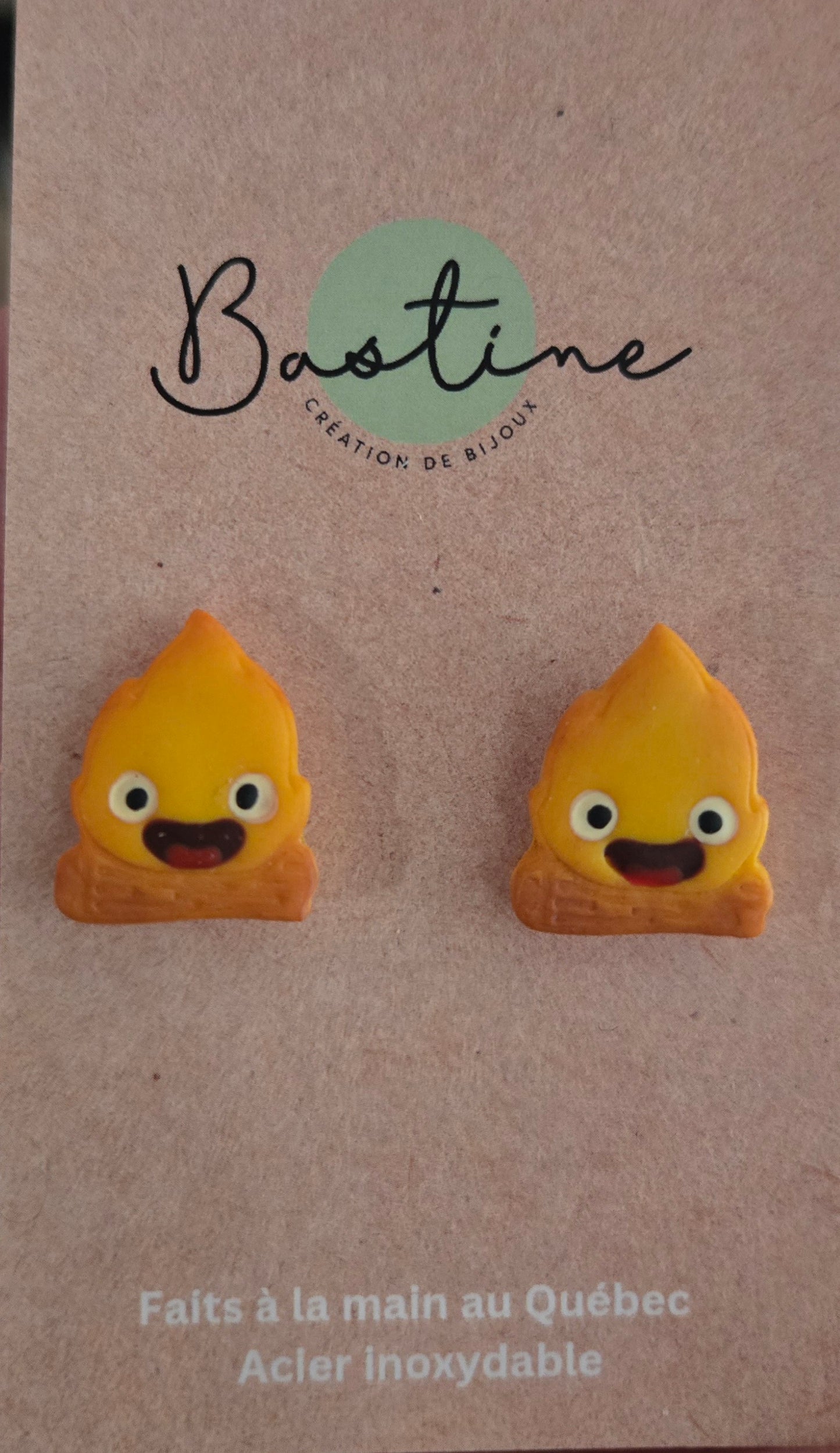 Feu - Boucles d'oreilles studs en argile polymère acier inoxydable hypoallergène