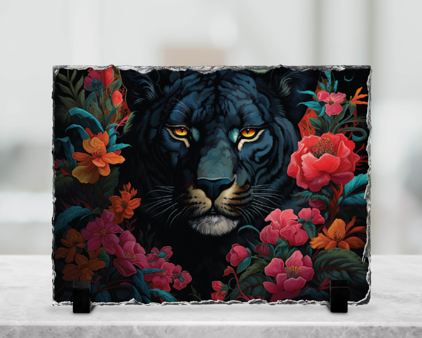 Plaque en ardoise sublimé - Panthère noir