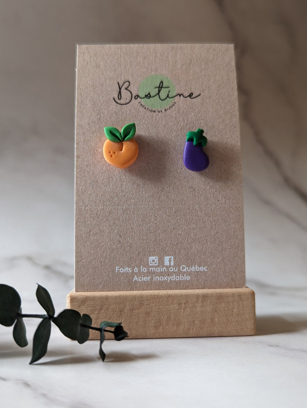 Duo coquin - Boucles d'oreilles studs en argile polymère acier inoxydable hypoallergène