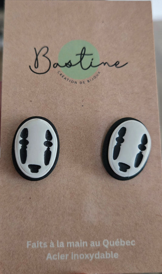 Blanc et noir - Boucles d'oreilles studs en argile polymère acier inoxydable hypoallergène