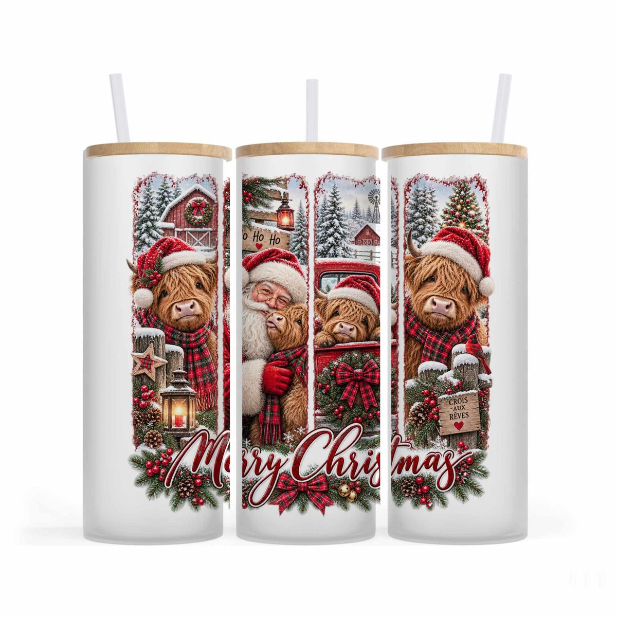 Verre givré 25 oz - Vache Highland Noël
