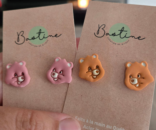Jolie ourson - Boucles d'oreilles studs en argile polymère acier inoxydable hypoallergène