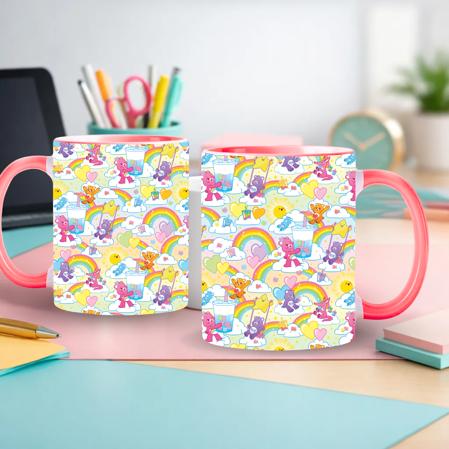 Tasse rose - Ourson coloré