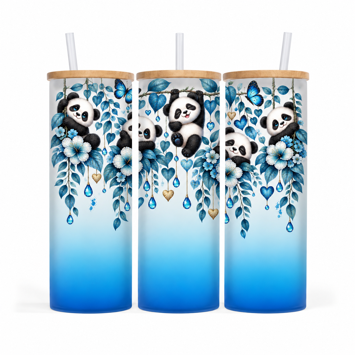Verre givré 25 oz - Panda bleu