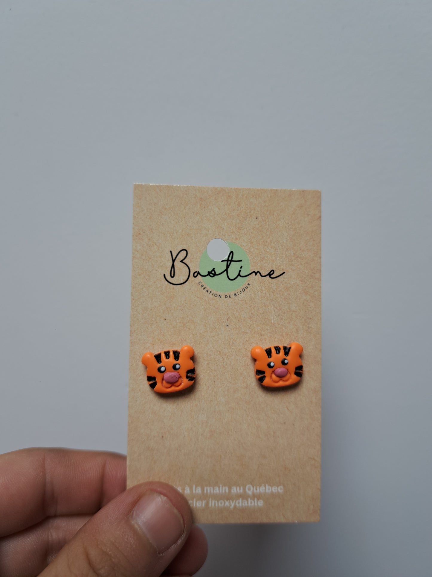 Tigre - Boucles d'oreilles studs en argile polymère acier inoxydable hypoallergène