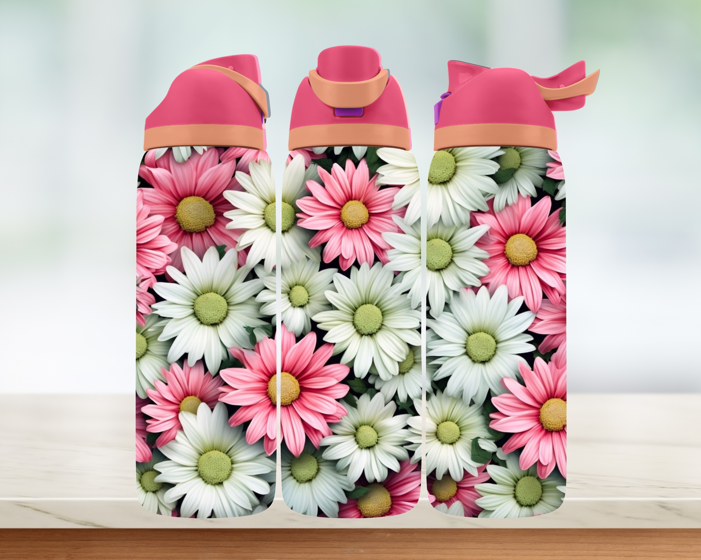 Bouteille style Owala - Fleurs blancs et roses