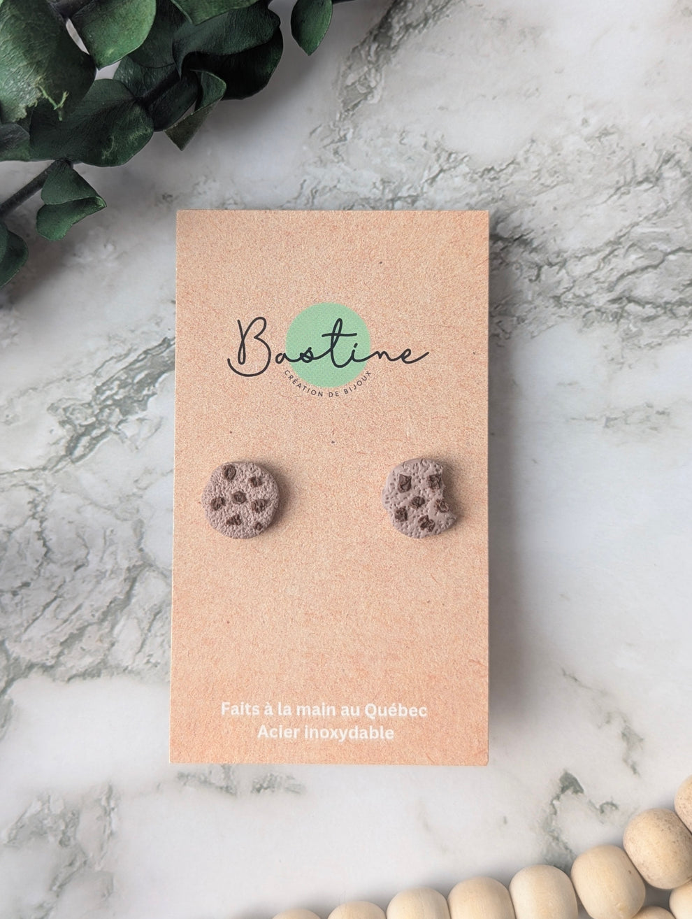 Biscuits - Boucles d'oreilles studs en argile polymère acier inoxydable hypoallergène