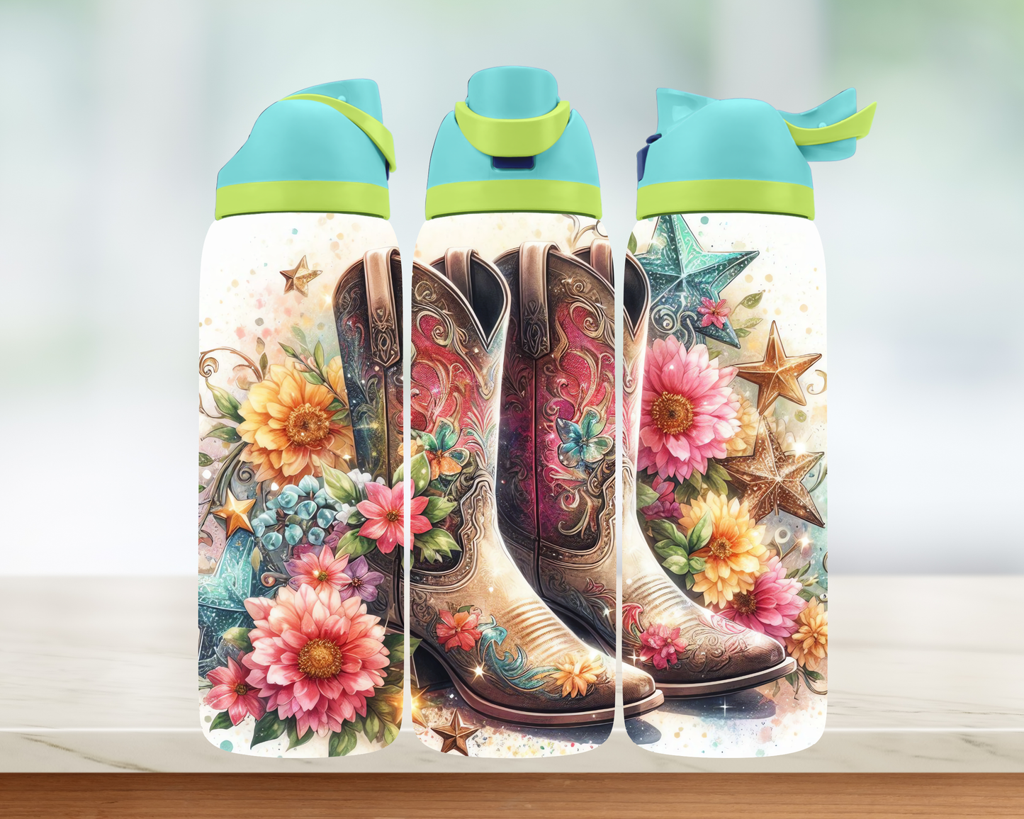 Bouteille style Owala - Bottes fleurs