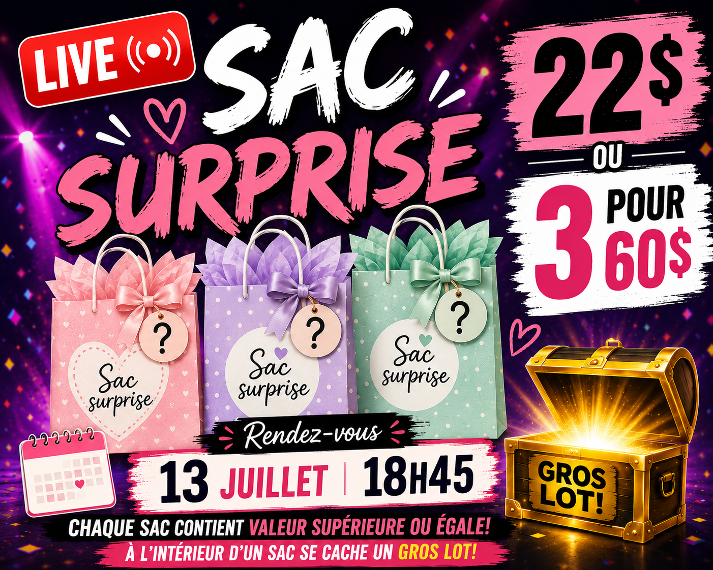 Live sac surprise 13 juillet 18h45