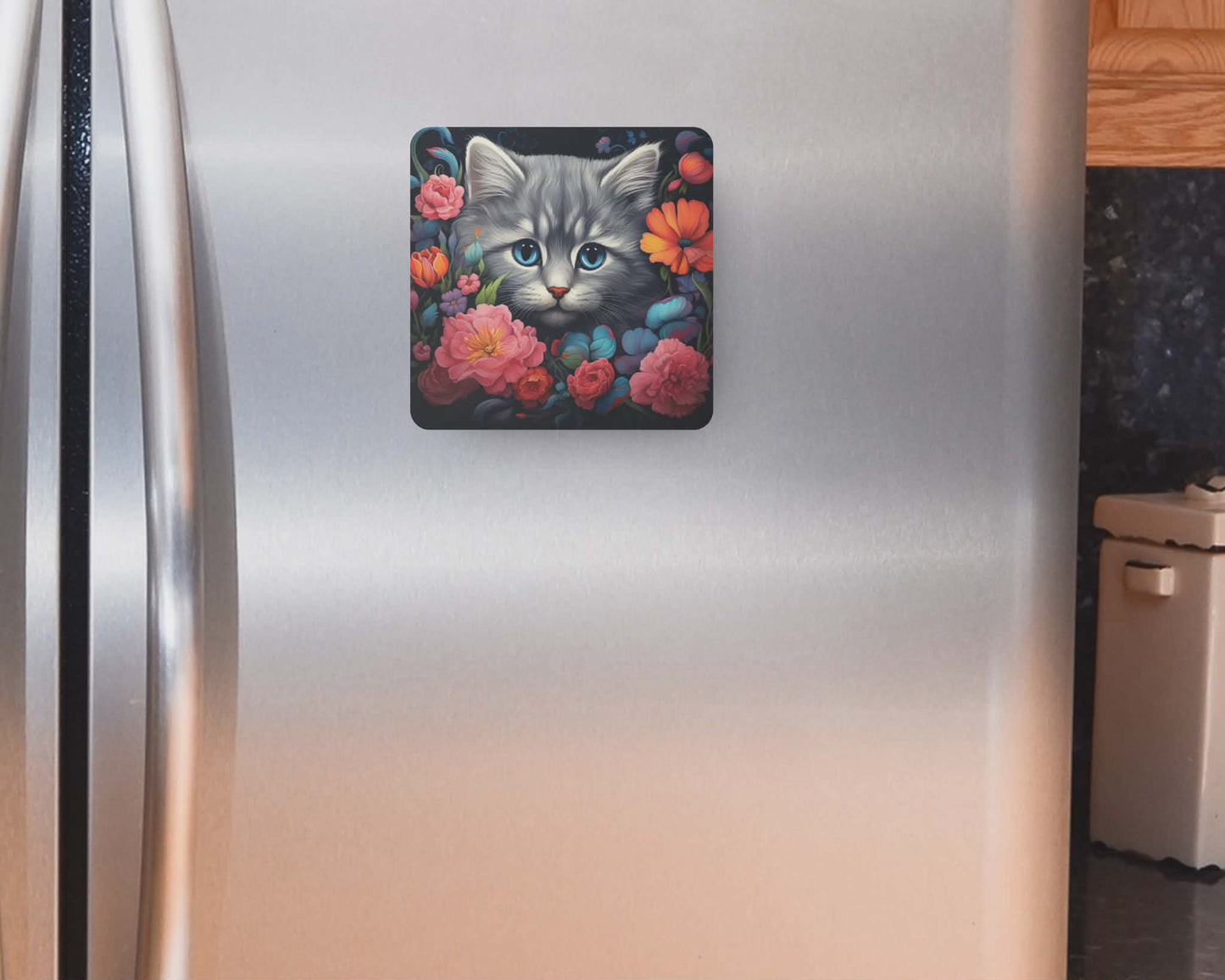 Aimant 3 po x 3 po - Chat Gris