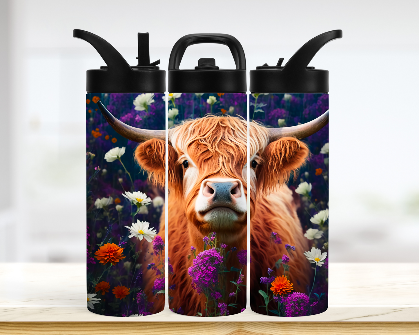 Tumbler - Vache avec fleurs