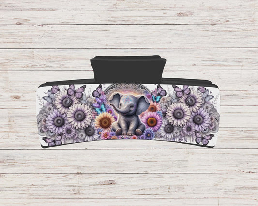 Pince à cheveux - éléphant tournesole mauve