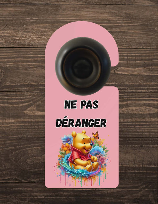 🪝 Accroche-porte personnalisé – Ne pas déranger ourson jaune