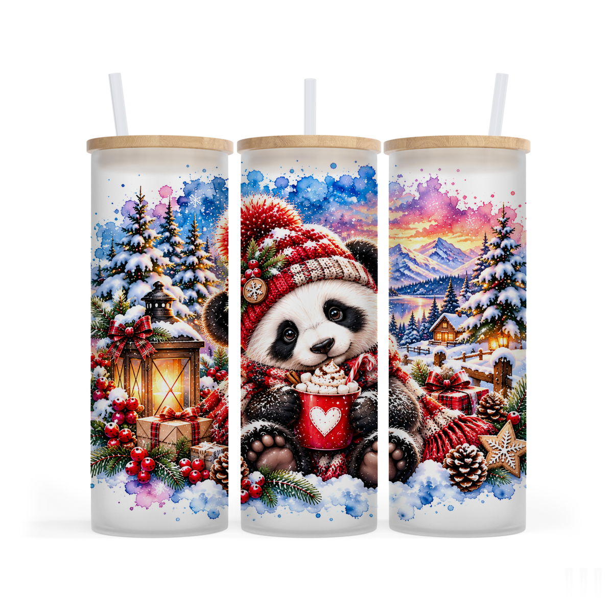 Verre givré 25 oz - Panda Noël