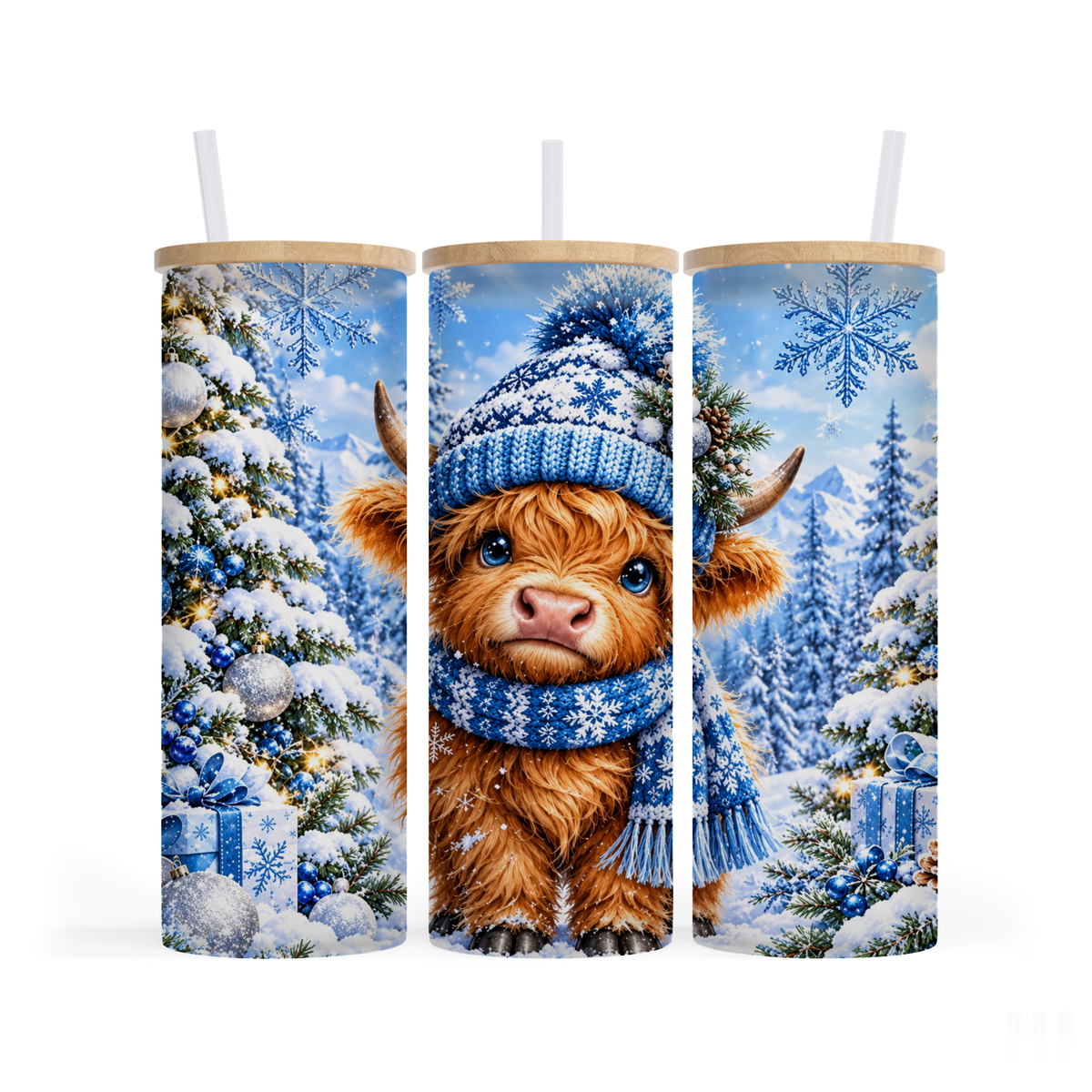 Verre givré 25 oz - Vache Highland Bleu Festive