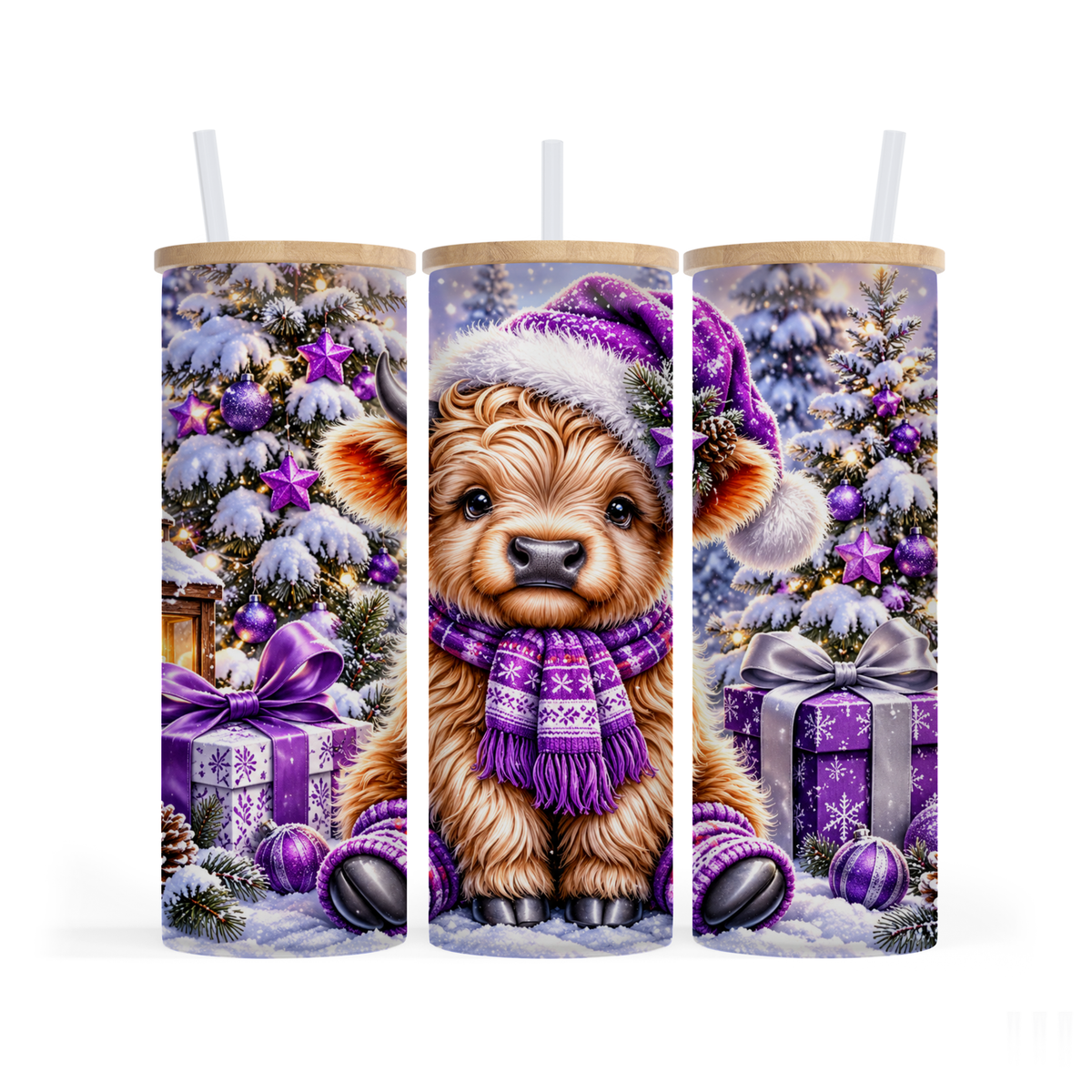 Verre givré 25 oz - Vache Noël Mauve