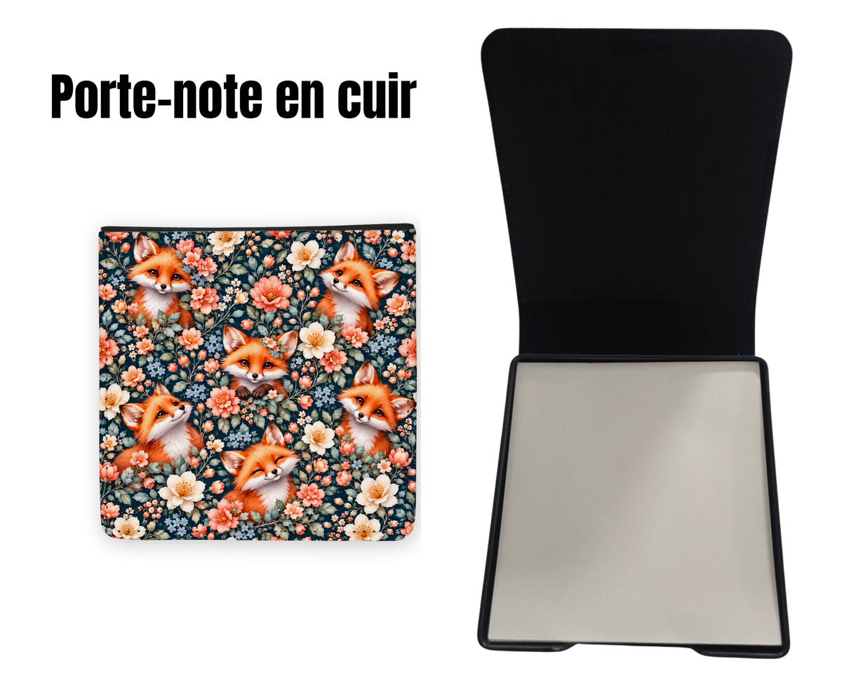 📝 Porte-notes en cuir personnalisable - Renard fleurs