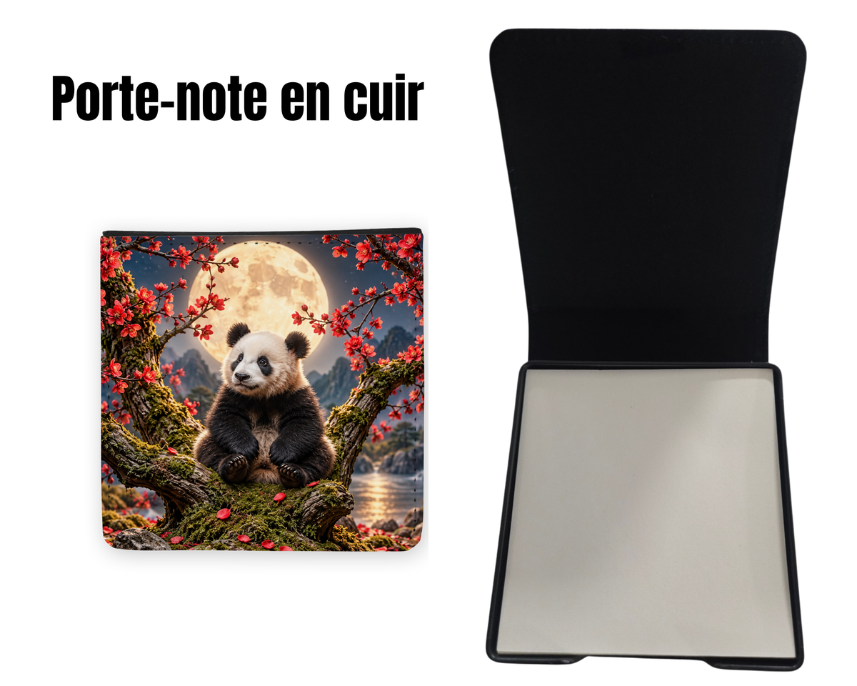 📝 Porte-notes en cuir personnalisable - Panda fleurs rouges