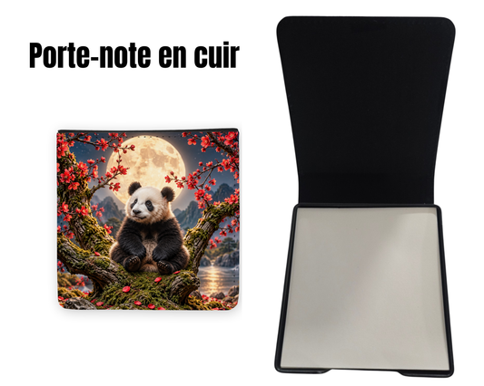 📝 Porte-notes en cuir personnalisable - Panda fleurs rouges