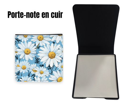 📝 Porte-notes en cuir personnalisable - Fleurs Blanches