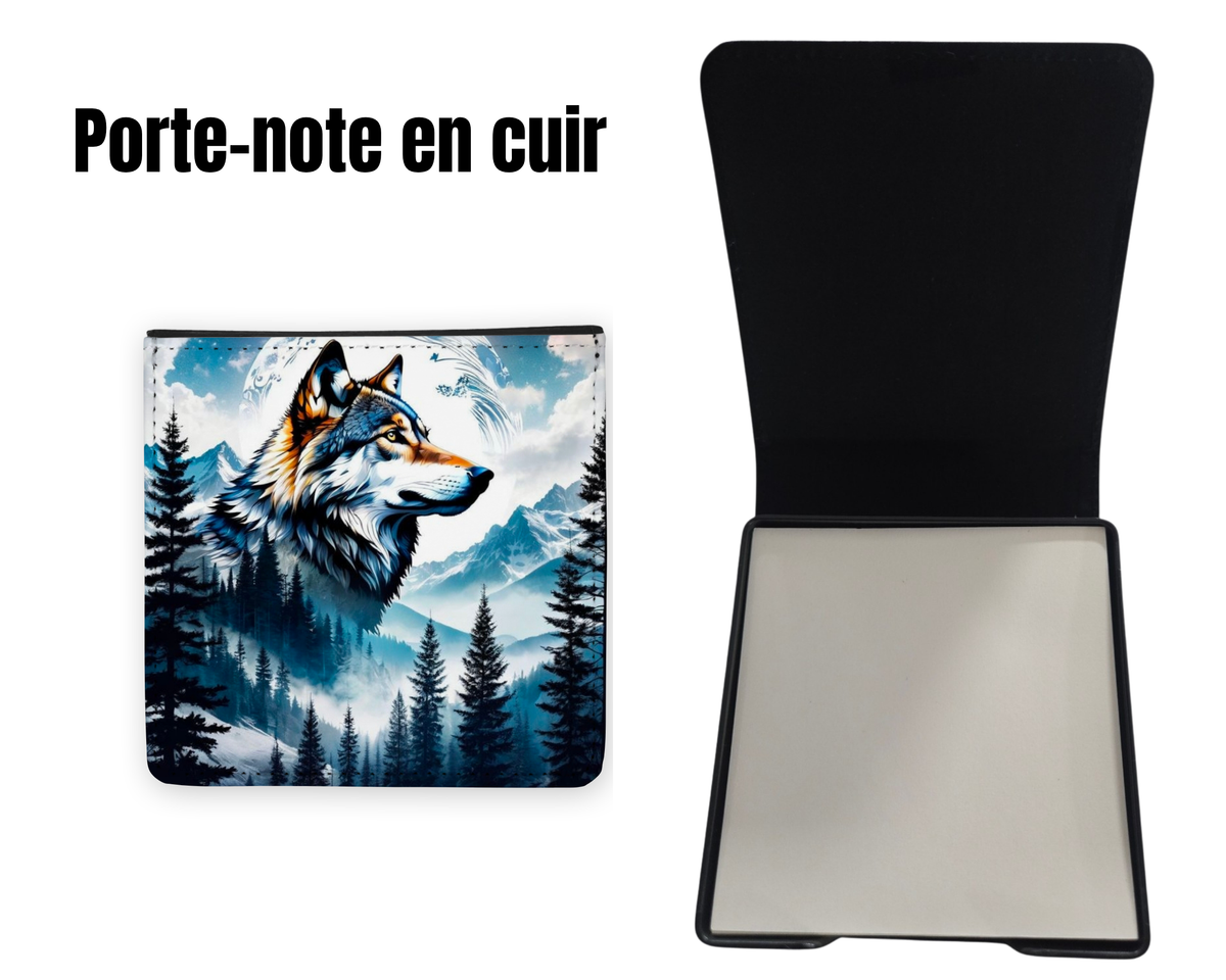 📝 Porte-notes en cuir personnalisable - Paysage Loup