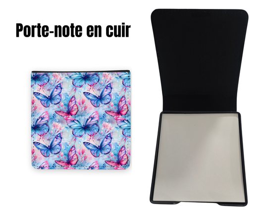📝 Porte-notes en cuir personnalisable - Papillon roses bleu