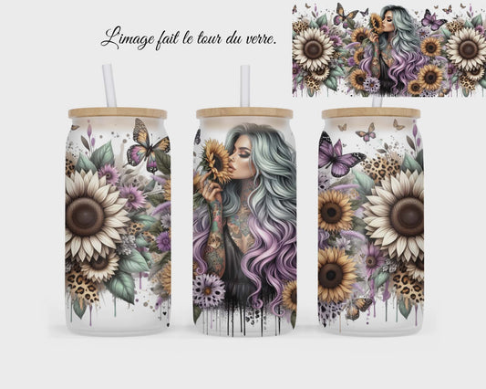 🥤 Verre givré sublimé – fille avec tournesols