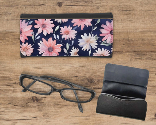 Étui à lunette - fleur rose et blanche