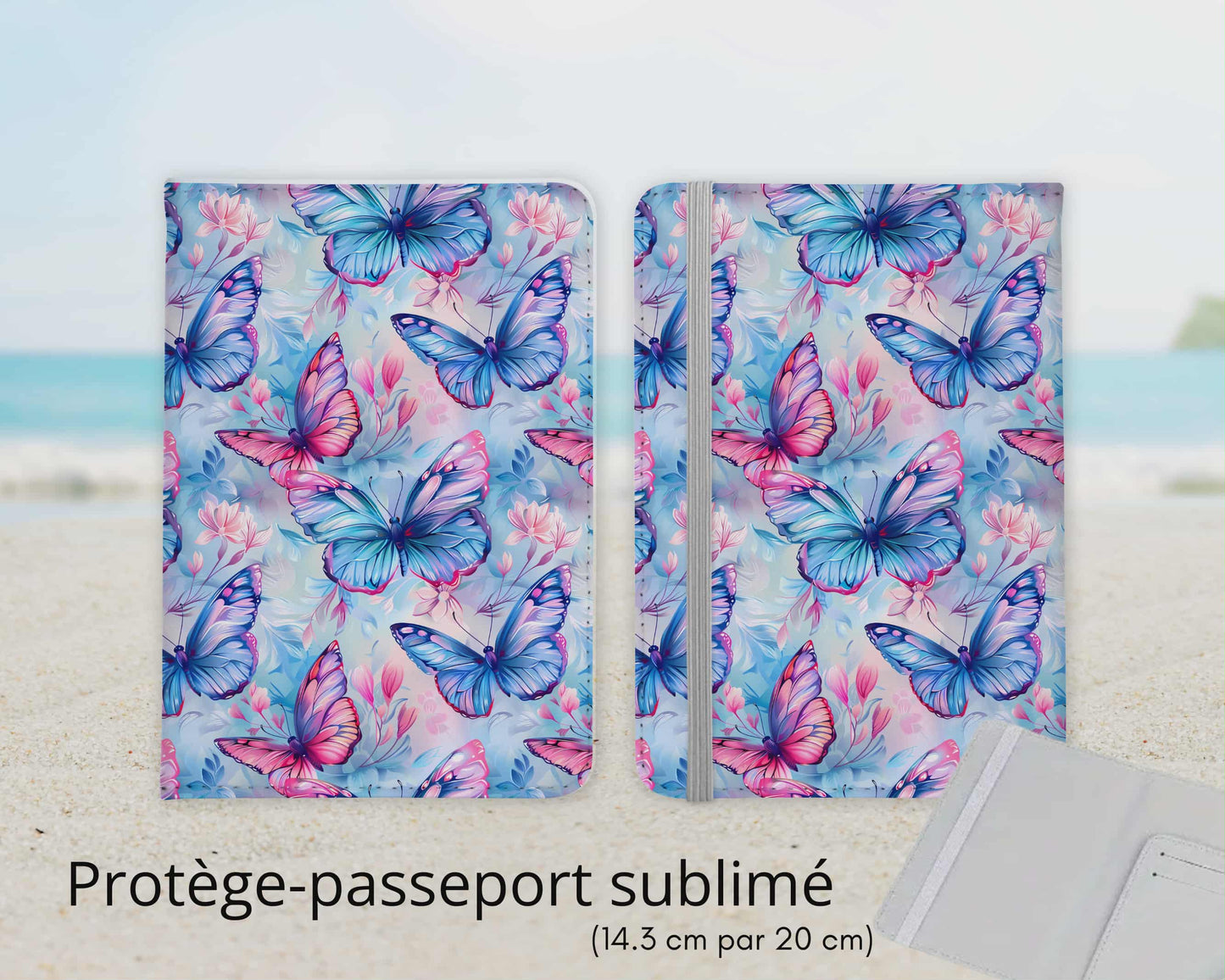 Protège-passeport sublimé - Papillon bleu et rose