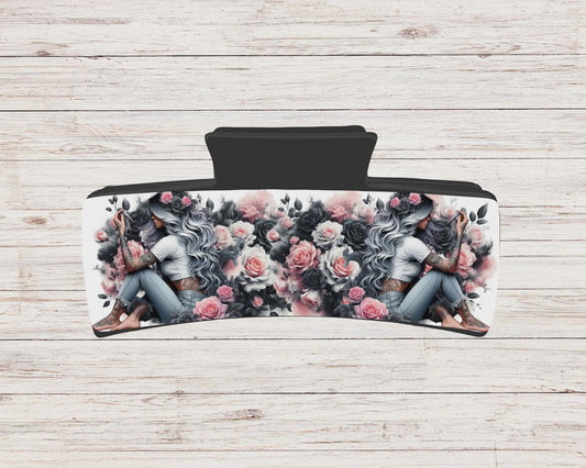 Pince à cheveux - fille fleuris rose et blanc